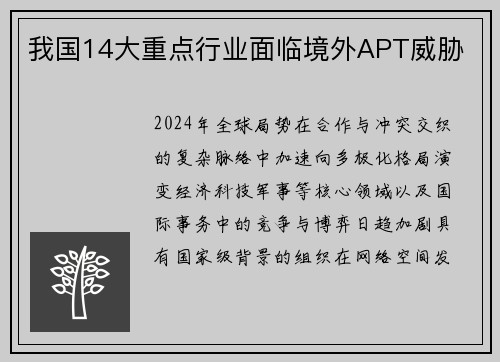 我国14大重点行业面临境外APT威胁