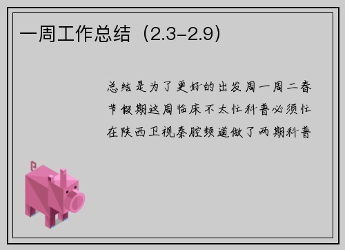 一周工作总结（2.3-2.9）