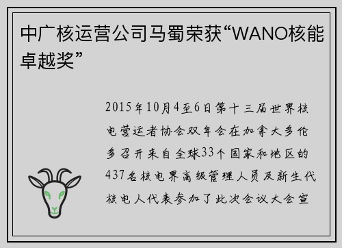 中广核运营公司马蜀荣获“WANO核能卓越奖”