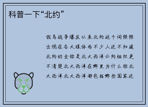 科普一下“北约”